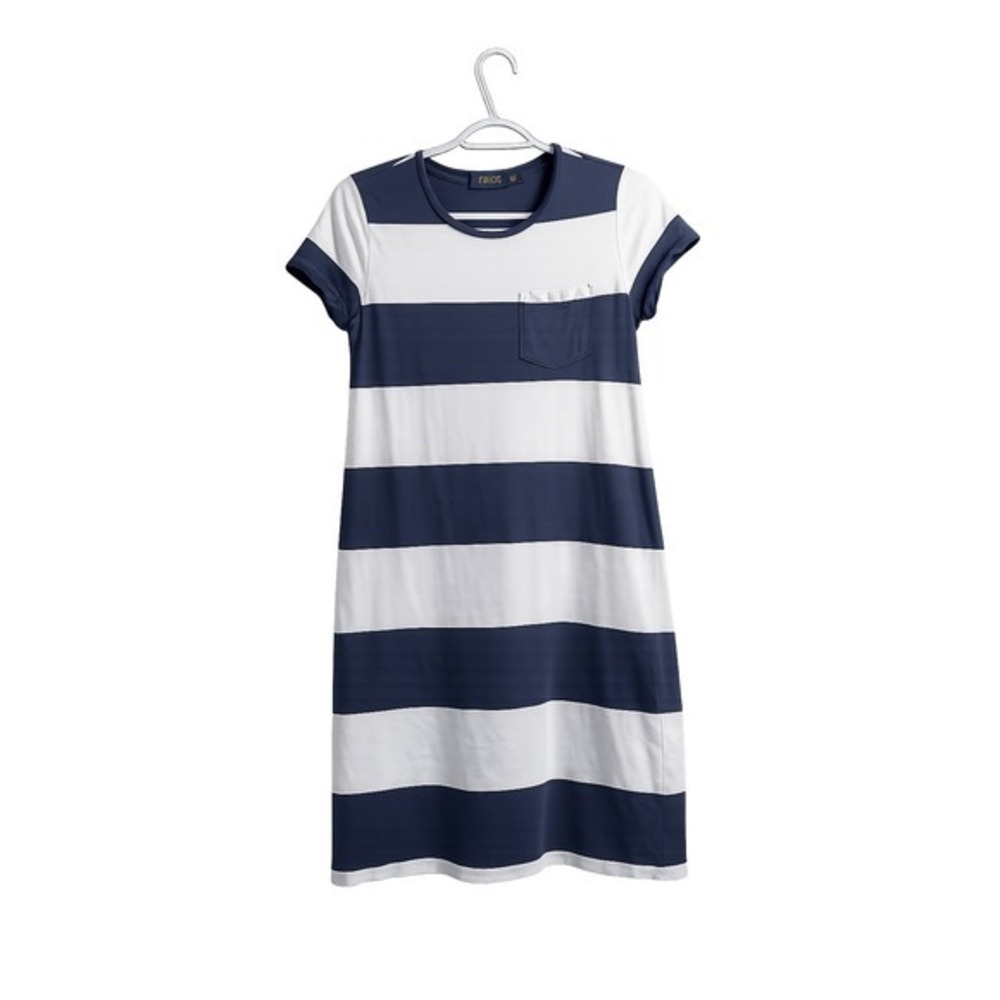 Polo Ralph Lauren Striped T-Shirt Dress M Navy White Cotton Nautical Pocket - Picture 9 of 10